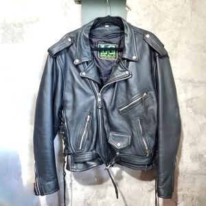 LG Leather Gears Superb Vintage Brando Motorcycle Heavy Leather Jacket Size L